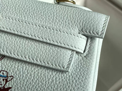 SAC BIRKIN 25 EN CUIR DE VEAU BLANC AVEC AUTOCOLLANT COLORÉ 228763 (FABRIQUÉ SUR COMMANDE)
