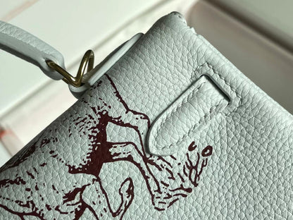 SAC BIRKIN 25 EN CUIR DE VEAU BLANC AVEC AUTOCOLLANT COLORÉ 228763 (FABRIQUÉ SUR COMMANDE)