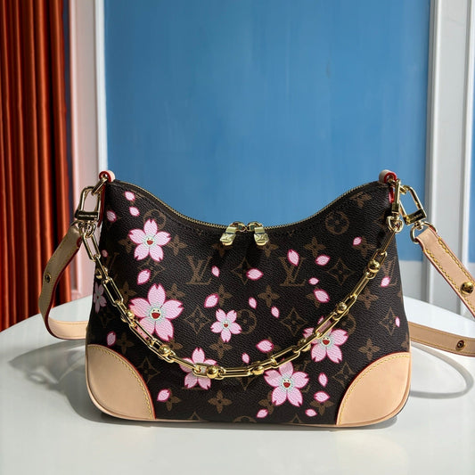 Sac à main LV x TM Boulogne PM 29 cm en toile monogrammée Sakura Brown Cherry Blossom