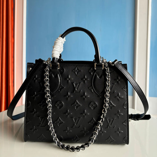 LV SS25 OntheGo Bold 25 cm en cuir de veau noir