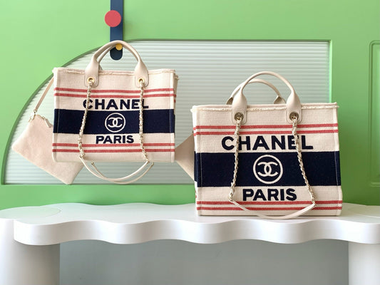 Sac fourre-tout CC 25C en toile beige bleu marine 238518