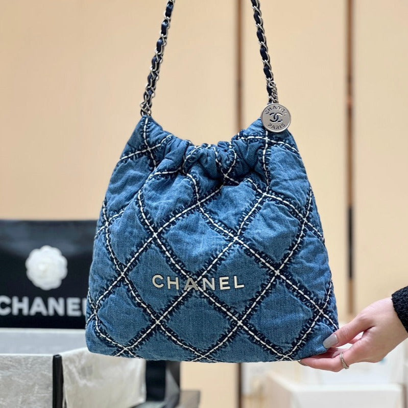 cc 24p denim cousu matériel argenté