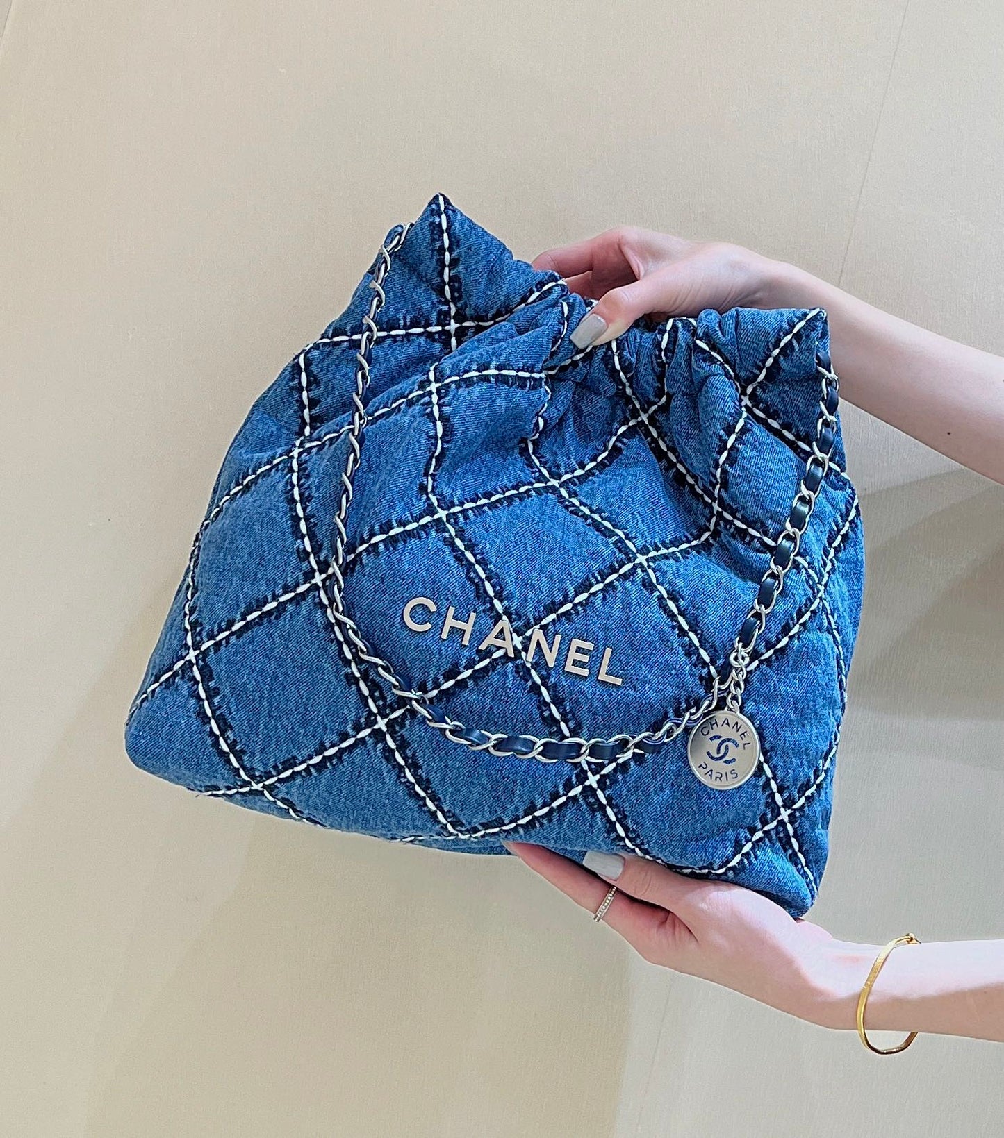 cc 24p denim cousu matériel argenté