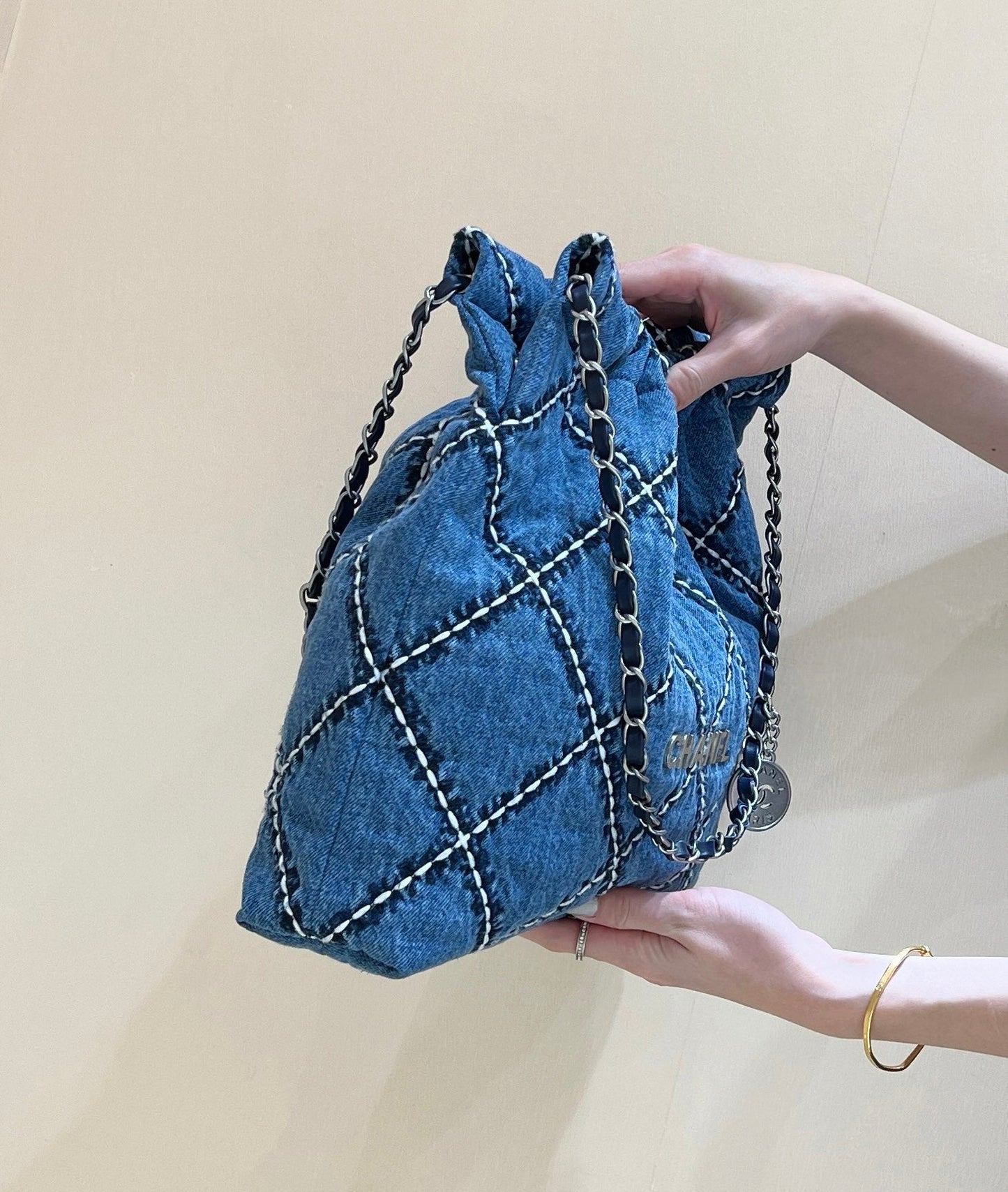 cc 24p denim cousu matériel argenté