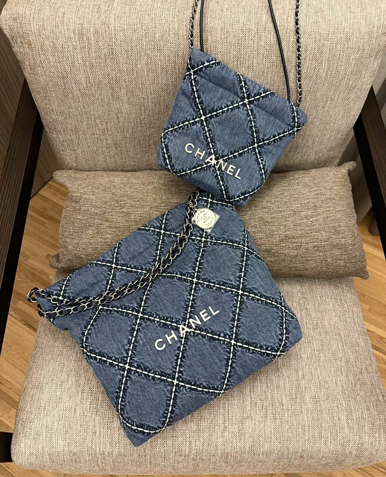 cc 24p denim cousu matériel argenté