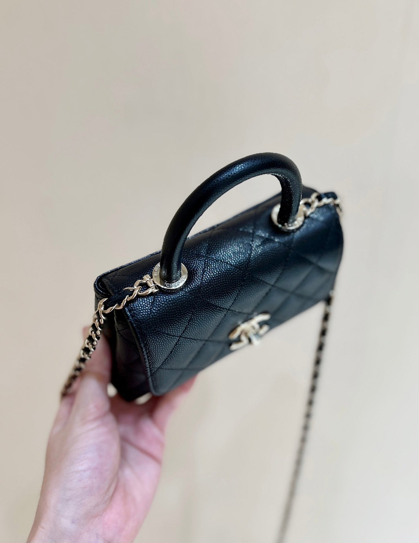 CC 24K ココ ハンレ ナノ 18cm ブラック グレインカーフスキン ゴールド金具