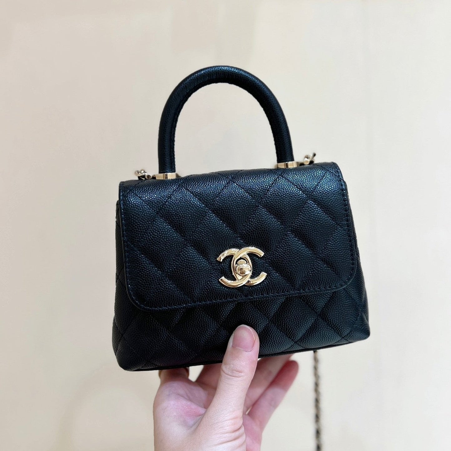 CC 24K ココ ハンレ ナノ 18cm ブラック グレインカーフスキン ゴールド金具
