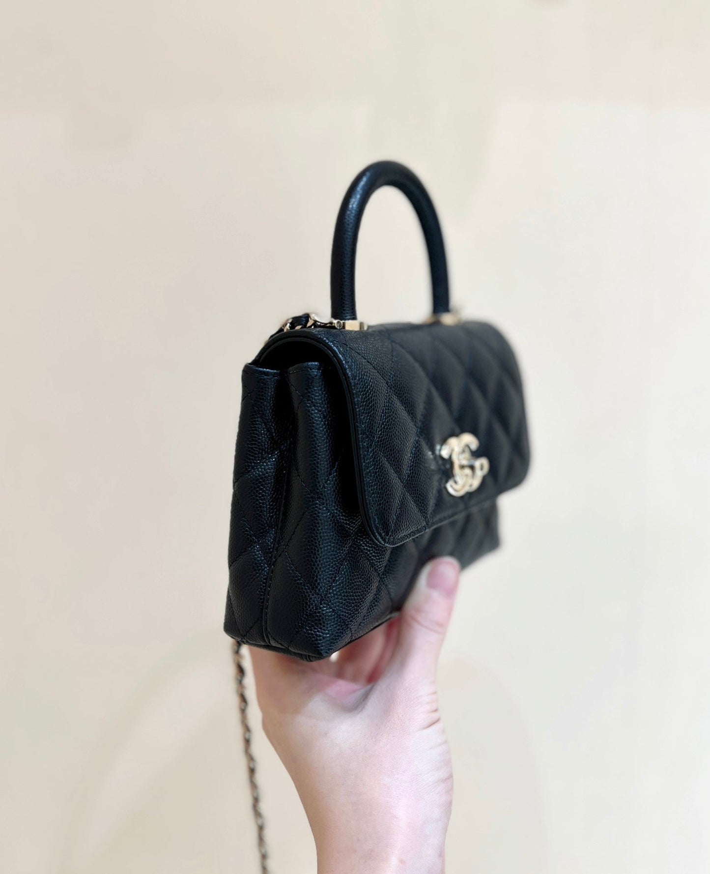 CC 24K ココ ハンレ ナノ 18cm ブラック グレインカーフスキン ゴールド金具