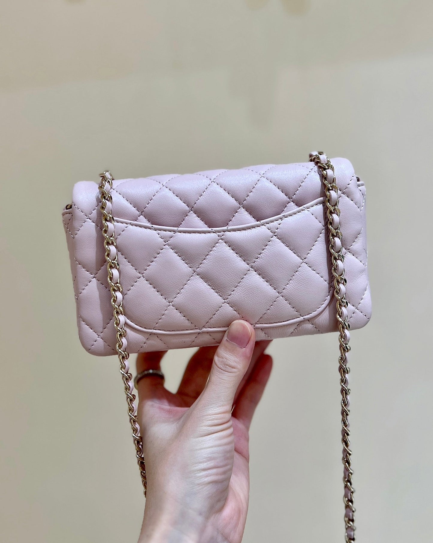 CC 24K Mini Flap Bag 18cm Light Pink Lambskin Gold Hardware