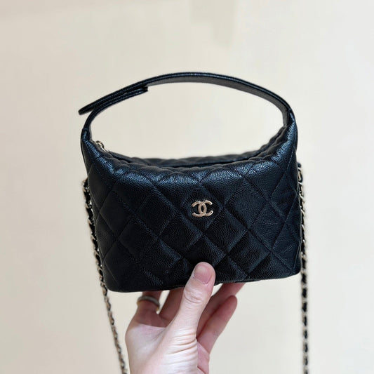 Sac Hobo 25C 19 cm en cuir de veau grainé noir