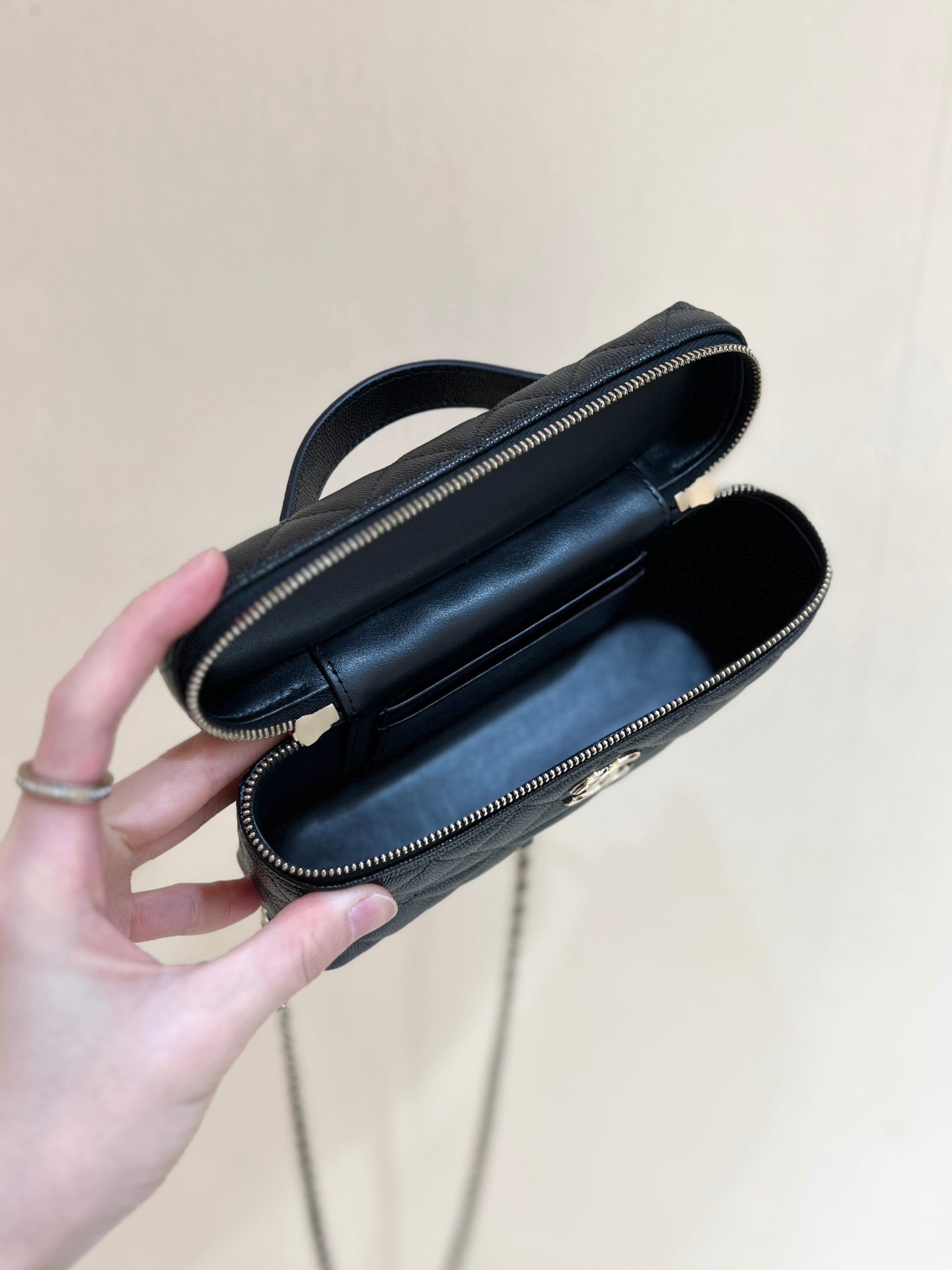 25C バニティ 19cm トップハンドル ブラック グレインカーフスキン