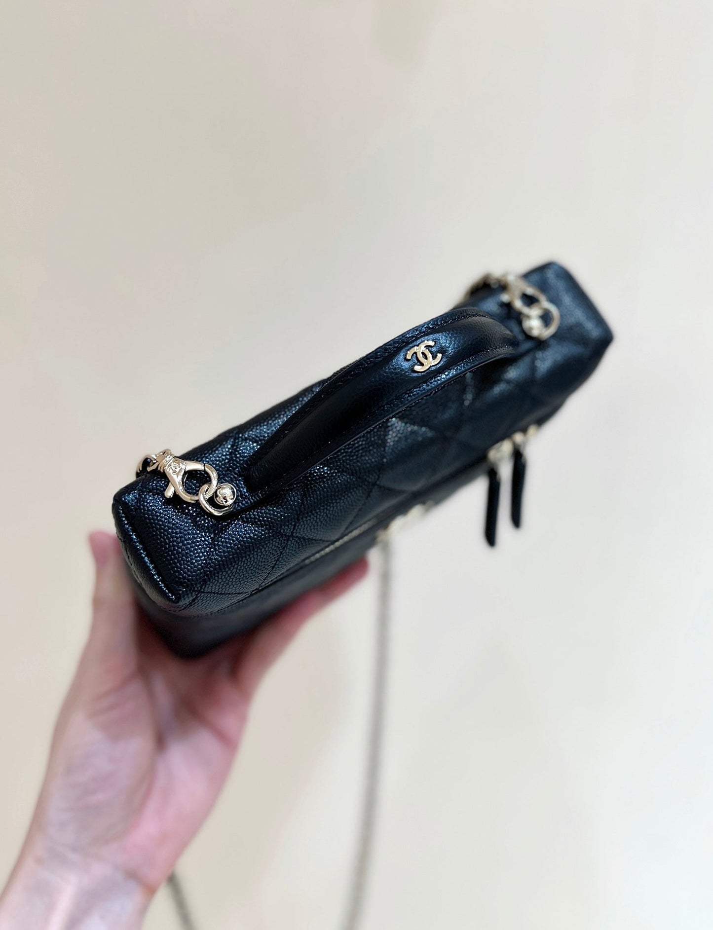 25C バニティ 19cm トップハンドル ブラック グレインカーフスキン