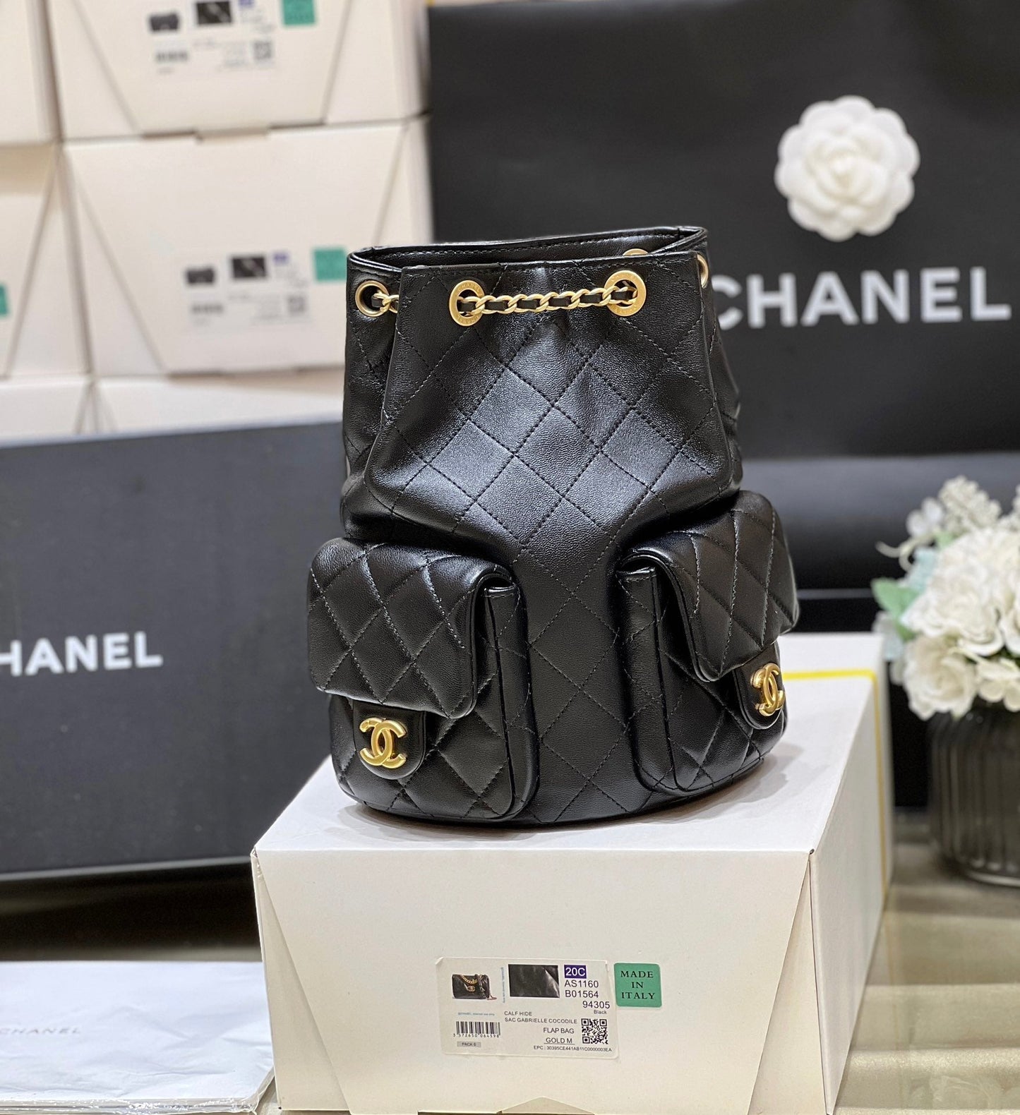 25C バックパック 18cm ブラック カーフシン ゴールド金具