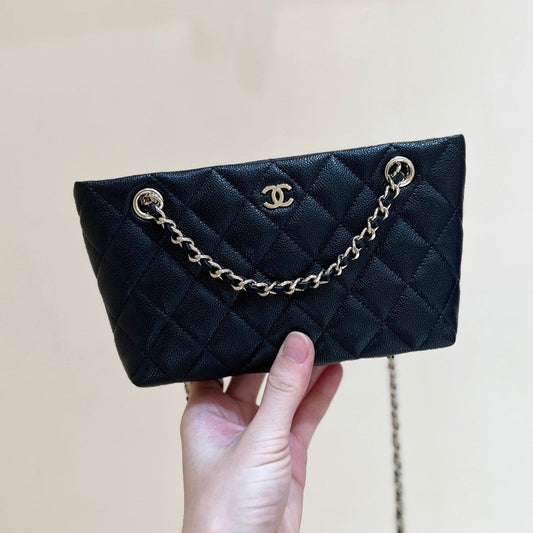 Petit cabas 25C 17 cm en cuir de veau grainé noir