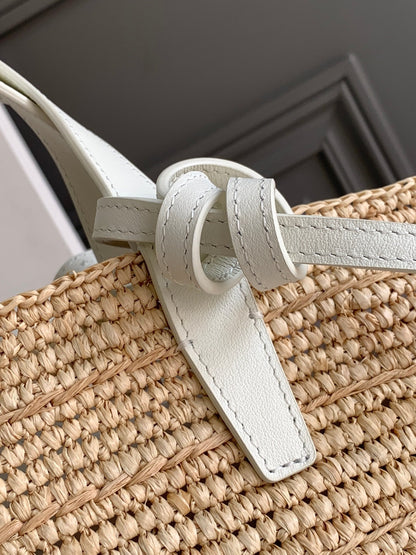 Sac à dos classique souple pour adolescent 21 cm en raphia et cuir de veau blanc