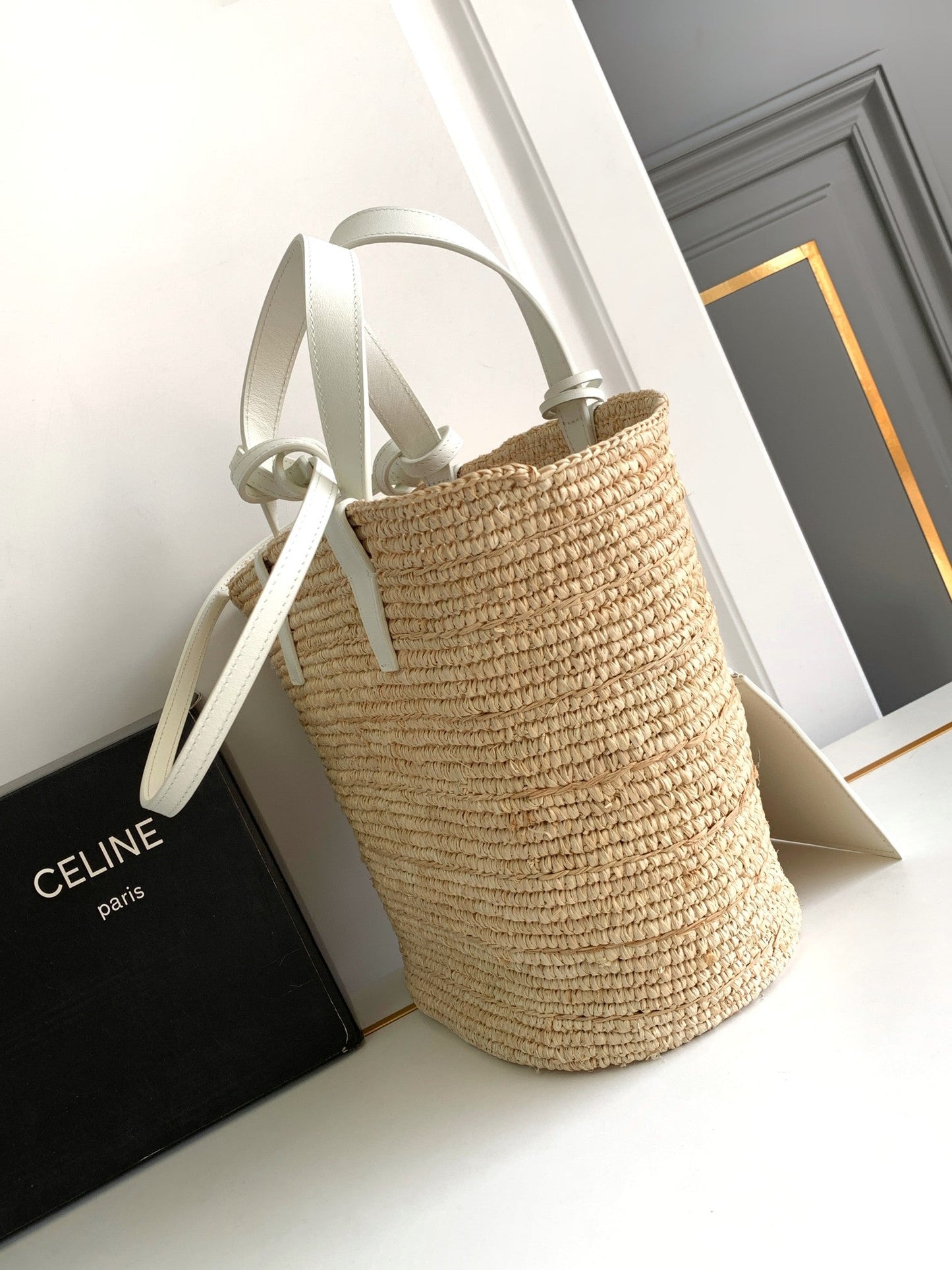 Sac à dos classique souple pour adolescent 21 cm en raphia et cuir de veau blanc