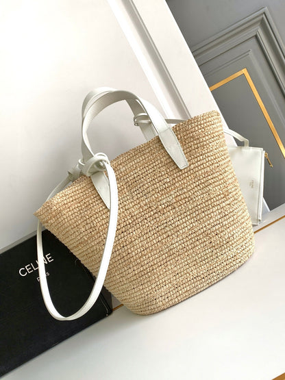 Sac à dos classique souple pour adolescent 21 cm en raphia et cuir de veau blanc