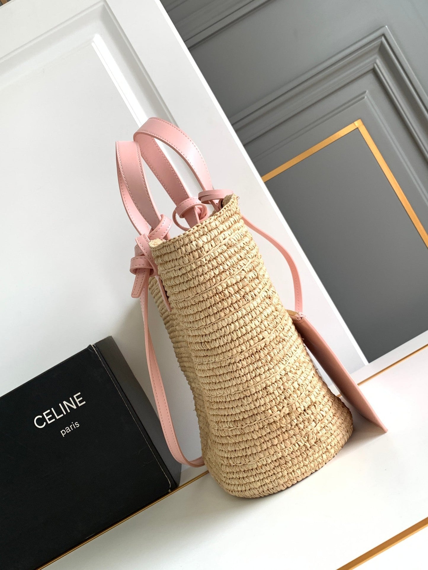 Sac à dos classique souple pour adolescent 21 cm en cuir de veau rose raphia
