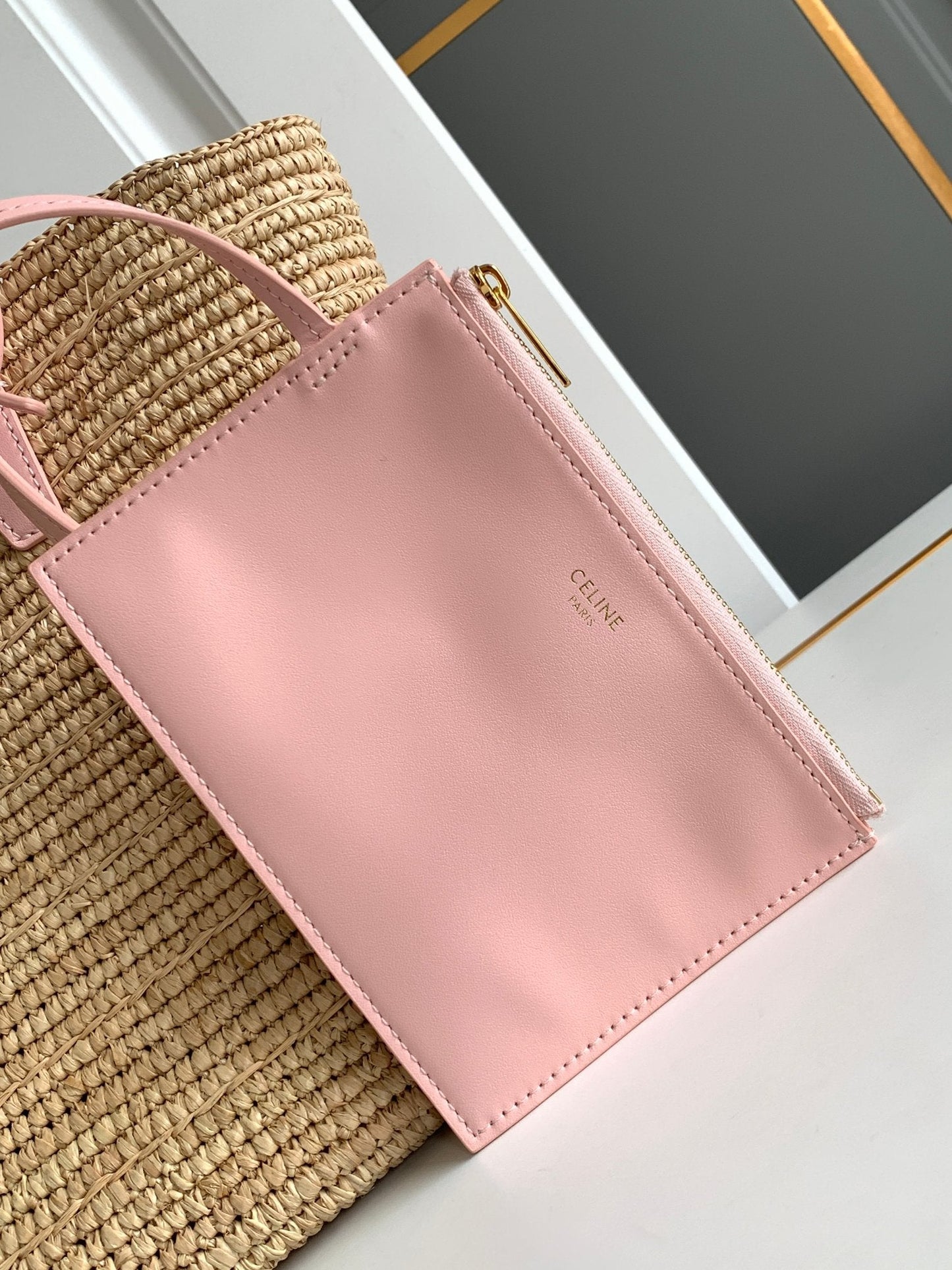 Sac à dos classique souple pour adolescent 21 cm en cuir de veau rose raphia