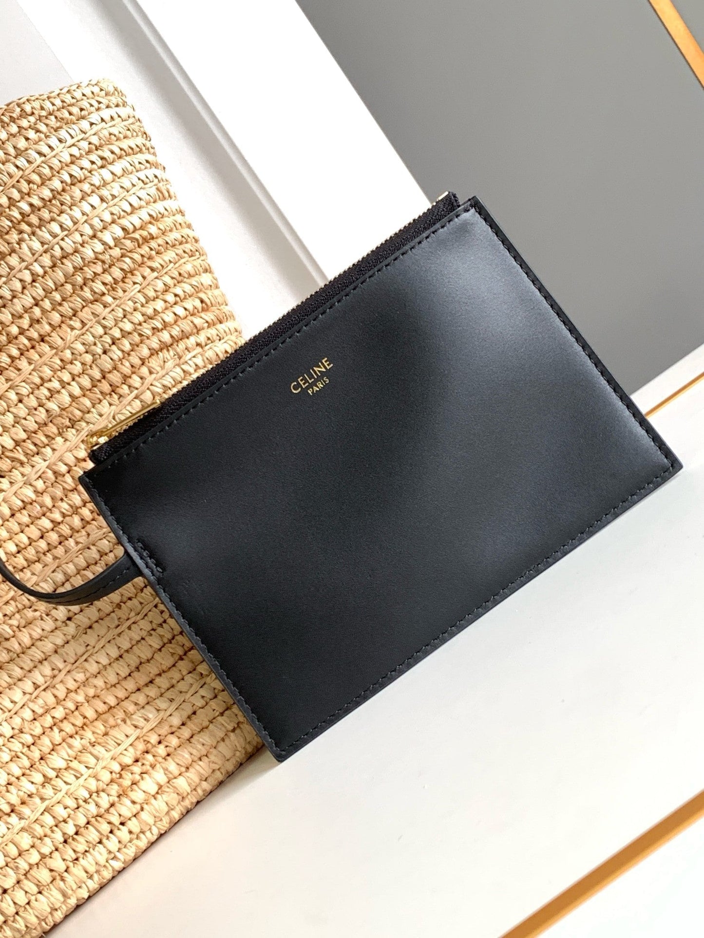 Sac à dos classique souple pour adolescent 21 cm en raphia et cuir de veau noir
