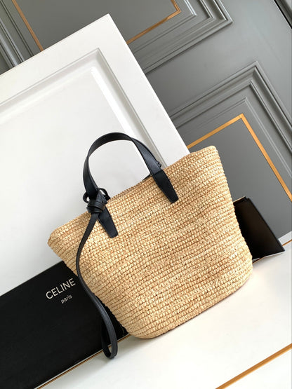Sac à dos classique souple pour adolescent 21 cm en raphia et cuir de veau noir
