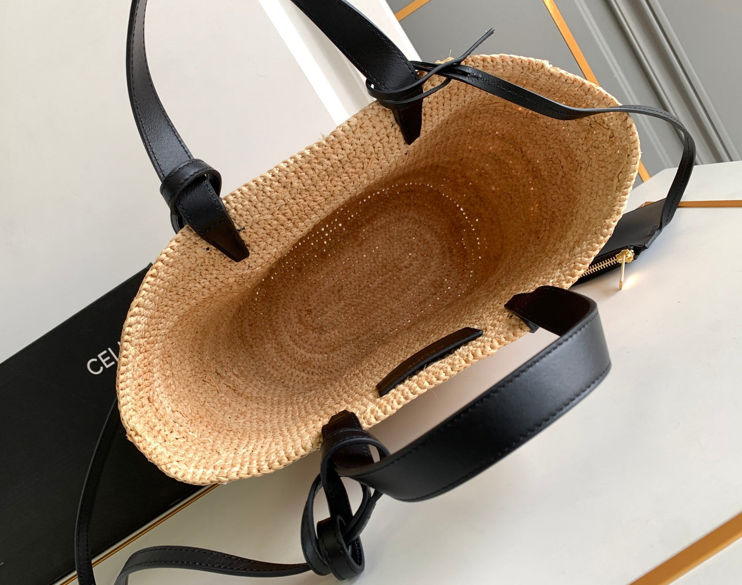 Sac à dos classique souple pour adolescent 21 cm en raphia et cuir de veau noir