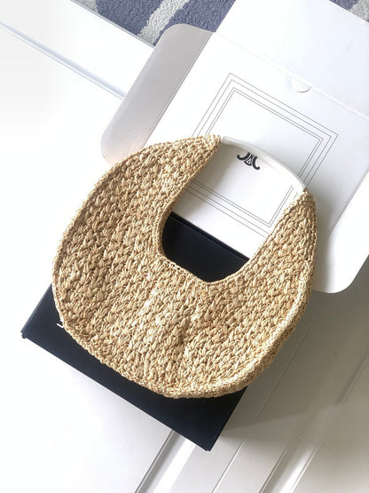 Sac hobo Celin Classic Panier 33 cm en raphia et cuir de veau blanc