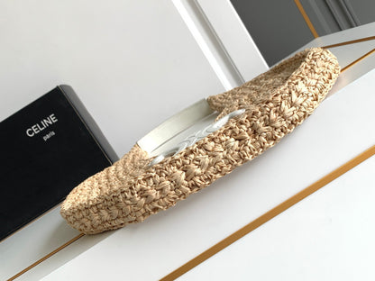 Sac hobo Celin Classic Panier 33 cm en raphia et cuir de veau blanc