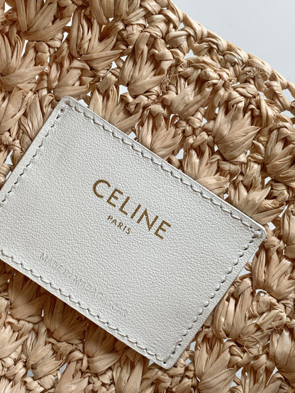 Sac hobo Celin Classic Panier 33 cm en raphia et cuir de veau blanc