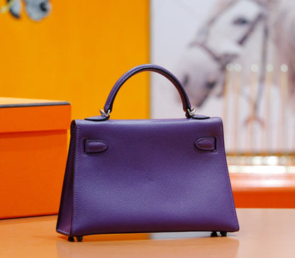 HM Mini Kelly 19 cm Violet Epsom Quincaillerie dorée