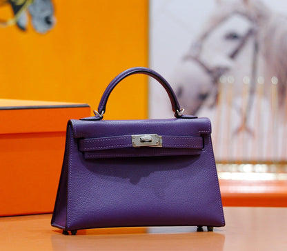 HM Mini Kelly 19 cm Violet Epsom Quincaillerie dorée