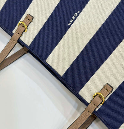 Sac cabas Fendi Roll 22 en toile bleu nuit et blanc mélangés
