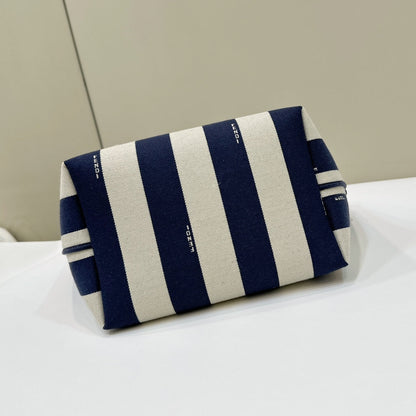 Sac cabas Fendi Roll 22 en toile bleu nuit et blanc mélangés