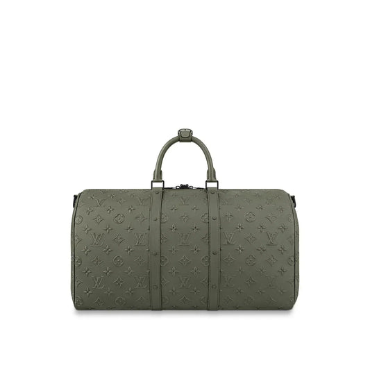 KEEPALL 50 BANDOULIERE KAKI EMPREINTE CUIR