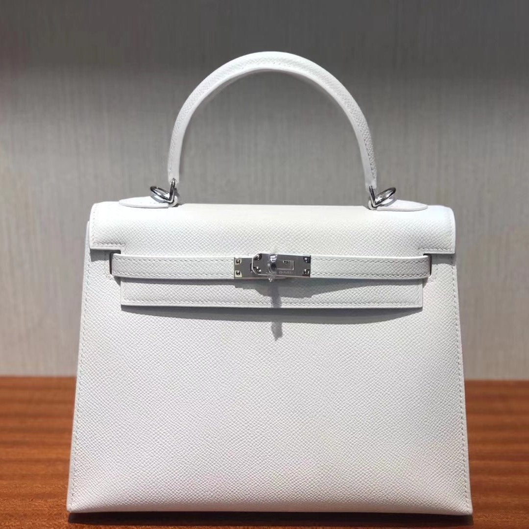 HM ケリー 25cm ピュアホワイト エプソムレザー シルバー金具