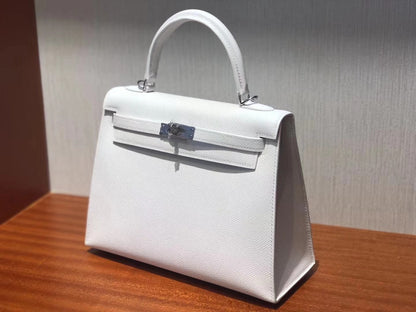 HM ケリー 25cm ピュアホワイト エプソムレザー シルバー金具