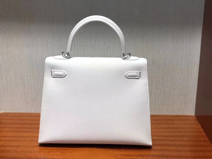 HM ケリー 25cm ピュアホワイト エプソムレザー シルバー金具