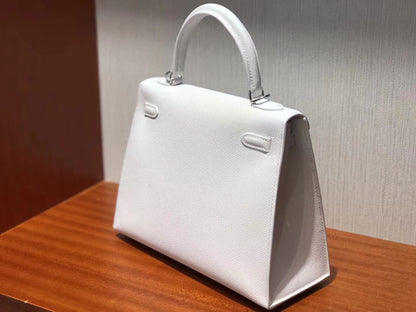 HM ケリー 25cm ピュアホワイト エプソムレザー シルバー金具