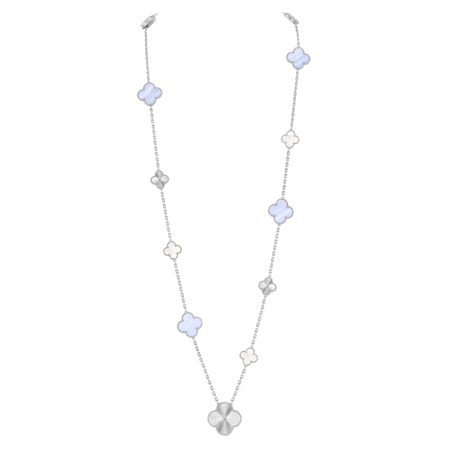 DETACHABLE CLOVER 15(11+4) FLOWER SILVER NECKLACE SET
