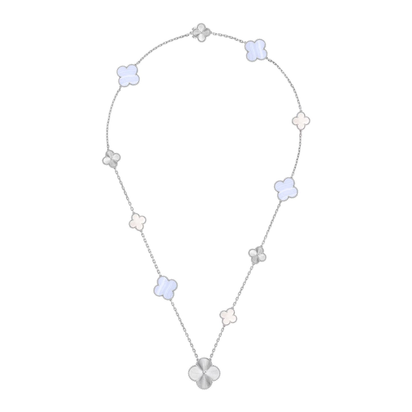 DETACHABLE CLOVER 15(11+4) FLOWER SILVER NECKLACE SET