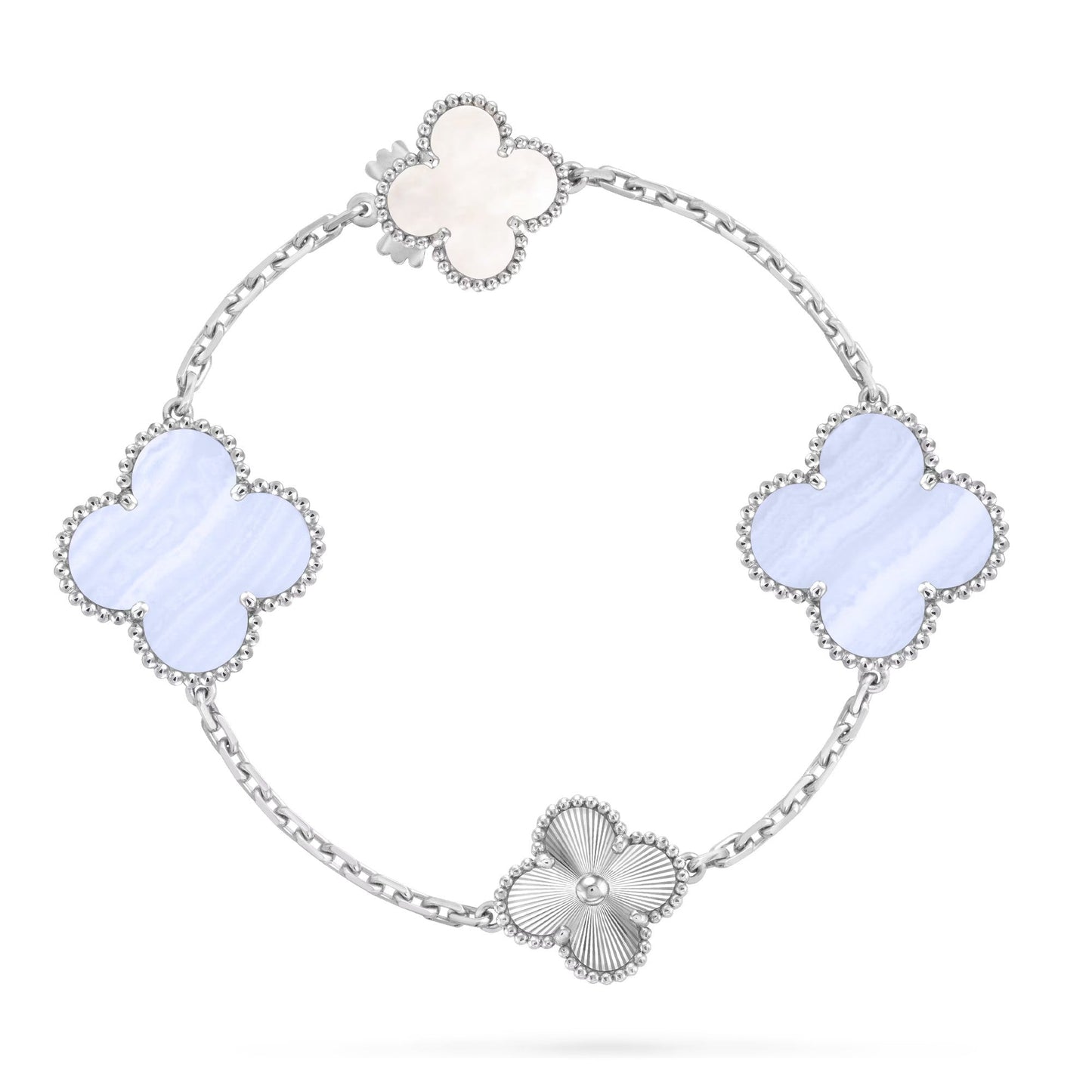 DETACHABLE CLOVER 15(11+4) FLOWER SILVER NECKLACE SET
