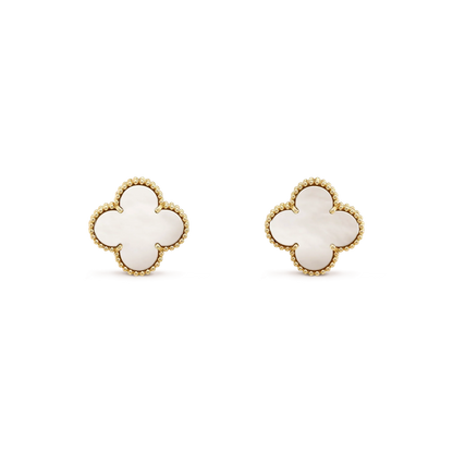 CLOVER MEDIUM 1 MOTIFS  WHITE MOP STUD EARRINGS