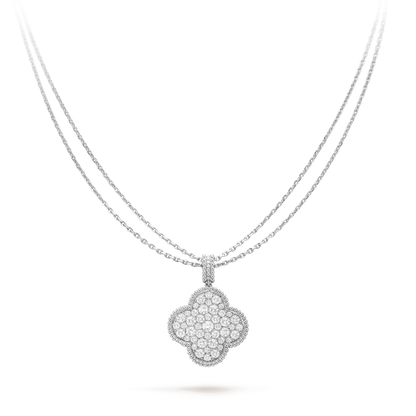 CLOVER 25MM SILVER FULL DIAMOND BIG CLOVER NECKLACE