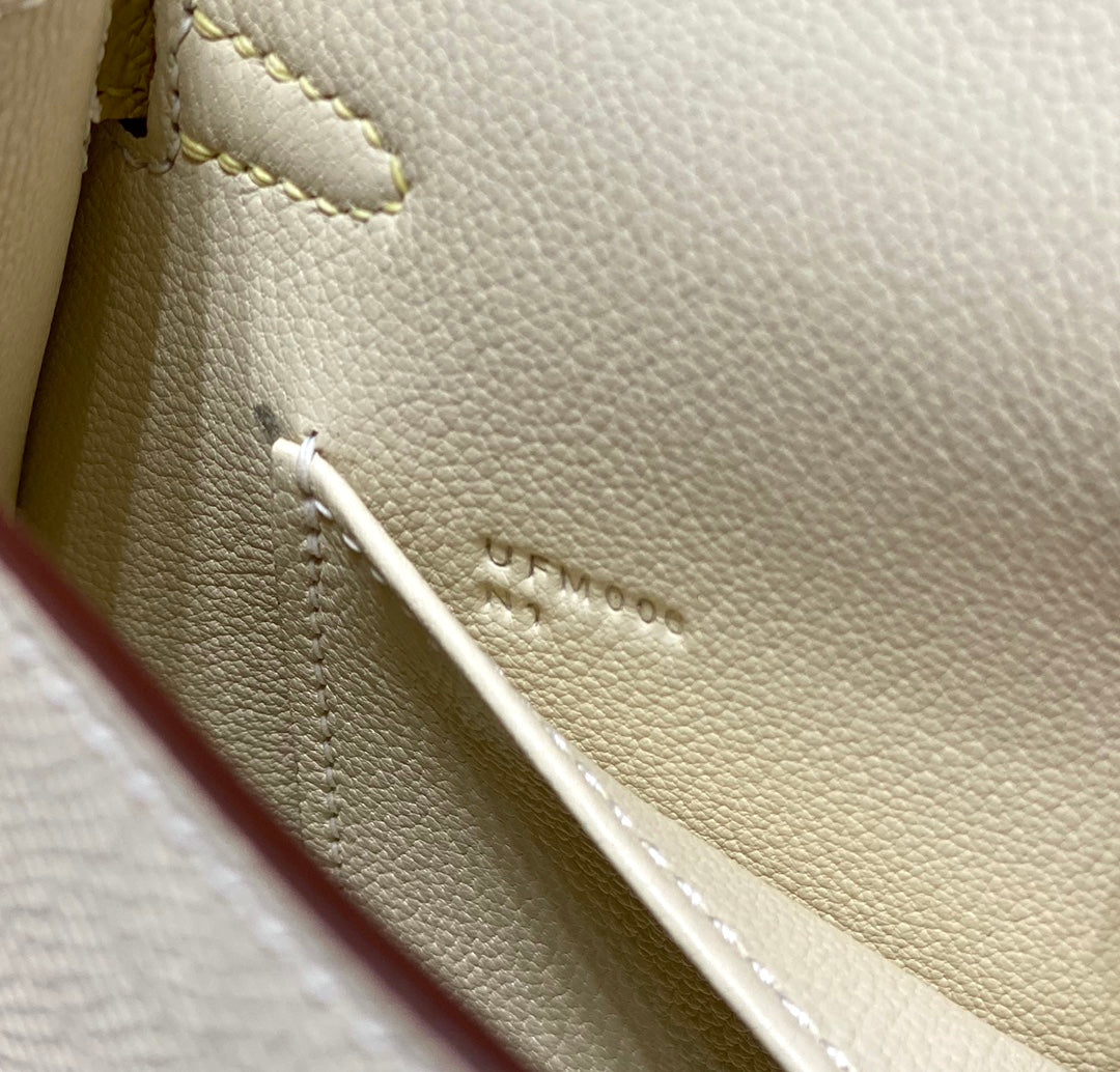 HM KELLY MINI 20 BLANC JAUNE MARRON EPSOM QUINCAILLERIE ARGENTÉE