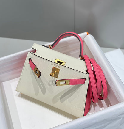 HM KELLY MINI 20 BLANC ROSE EPSOM QUINCAILLERIE OR