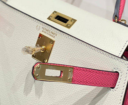 HM KELLY MINI 20 BLANC ROSE EPSOM QUINCAILLERIE OR