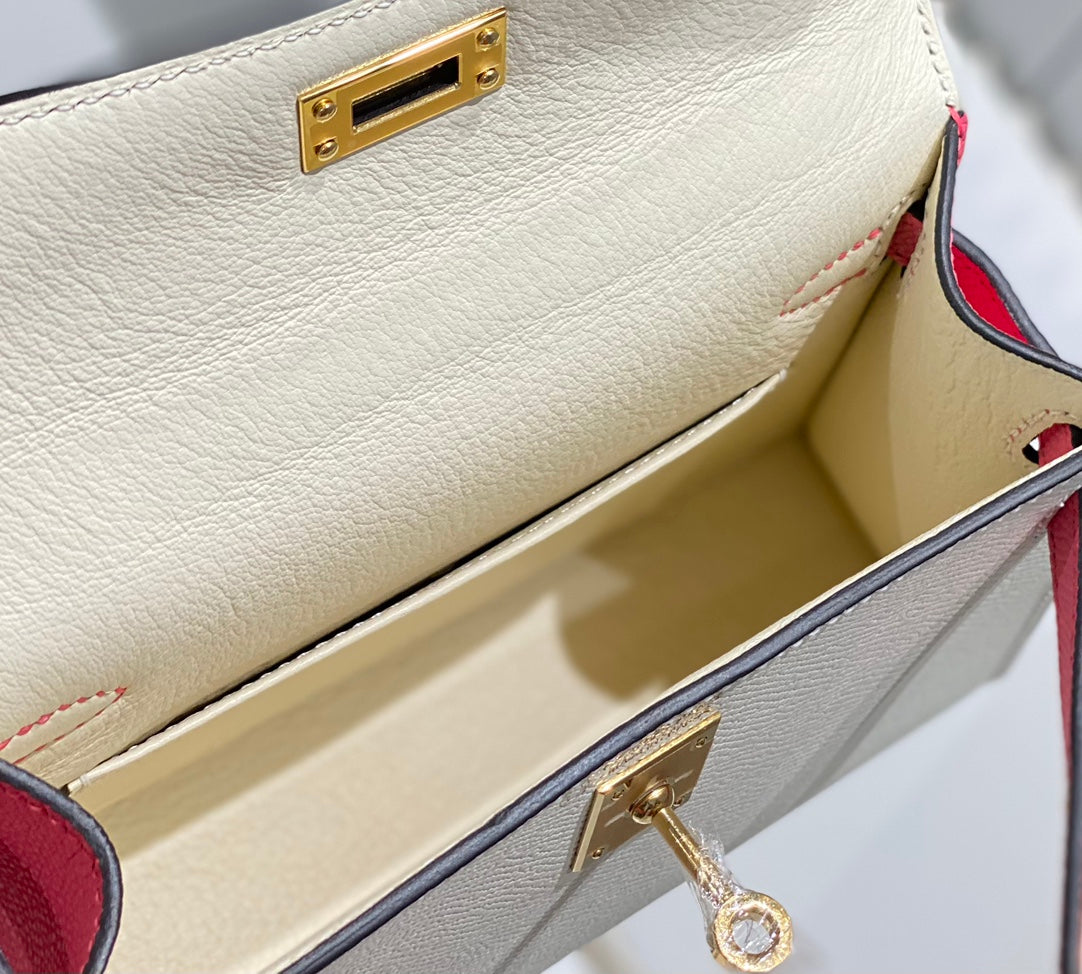 HM KELLY MINI 20 BLANC ROSE EPSOM QUINCAILLERIE OR