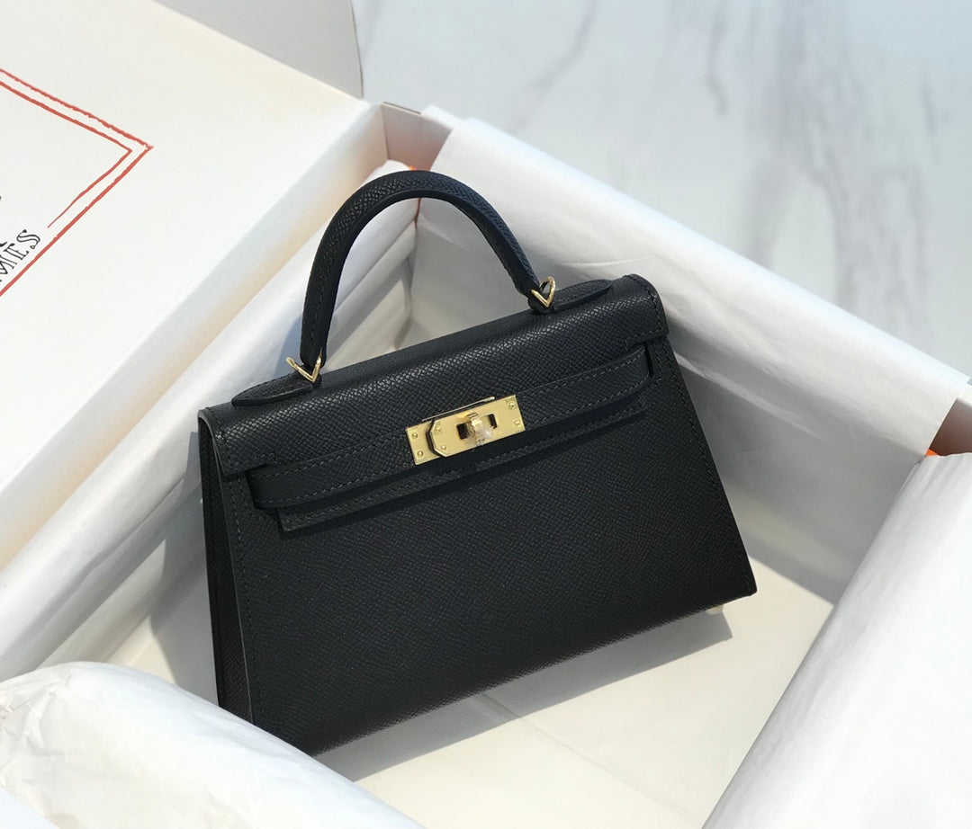 HM KELLY MINI 20 NOIR EPSOM QUINCAILLERIE OR