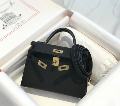 HM KELLY MINI 20 NOIR EPSOM QUINCAILLERIE OR