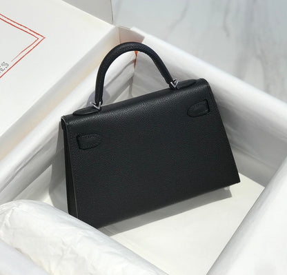 HM KELLY MINI 20 NOIR EPSOM QUINCAILLERIE ARGENTÉE